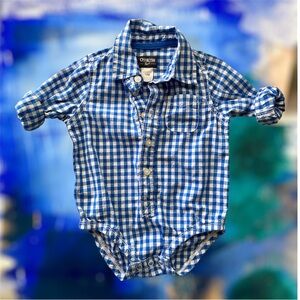 OshKosh B'gosh Blue Gingham Button Down Shirt Bodysuit Onesie SO CUTE